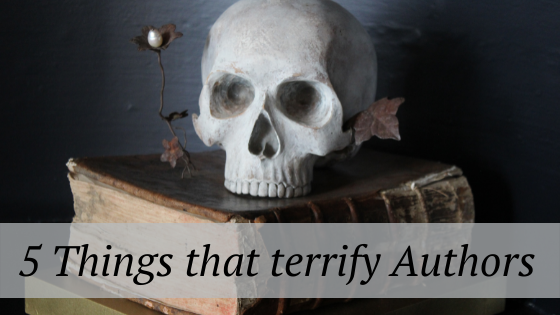 skull on books and words, 5 things that terrify authors