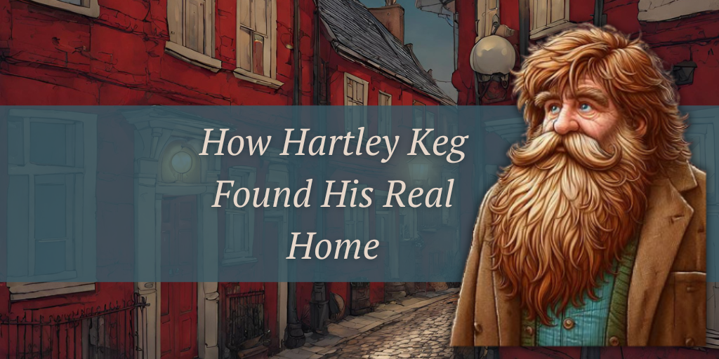 Hartley Keg on a background of a red terrace house street and the words How Hartley Keg found his real home